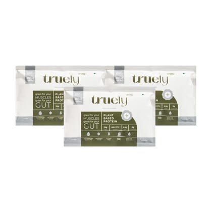 Truely Pro - Vegan Plant Protein | 24g Protein/Serving | 4 Bn CFU Probiotics | 3 Protein Sources - Pea, Brown Rice & Moong Bean | No Artificial Flavours | THIRD-PARTY TESTED | Unflavoured | 3 Serv.