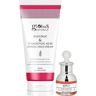Globus Naturals Pimple Clear Glycolic Face Care Combo Face Cream  Face Serum  Pack of 2