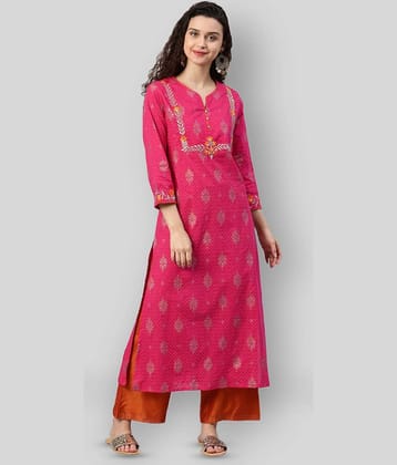 Yash Gallery Pack of 1 Cotton Printed Straight Women's Kurti - ( Pink )