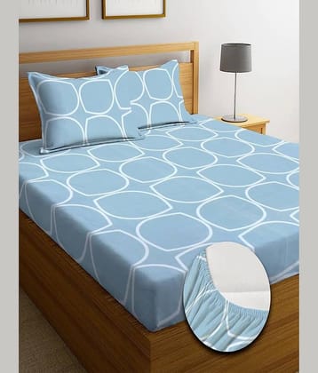 SHOMES Cotton Geometric Fitted 1 Bedsheet with 2 Pillow Covers ( Double Bed ) - Light Grey