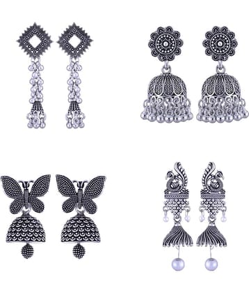 VIVASTRI Silver Jhumki Earrings ( Pack of 4 ) VIVASTRI Silver Jhumki Earrings ( Pack of 4 )