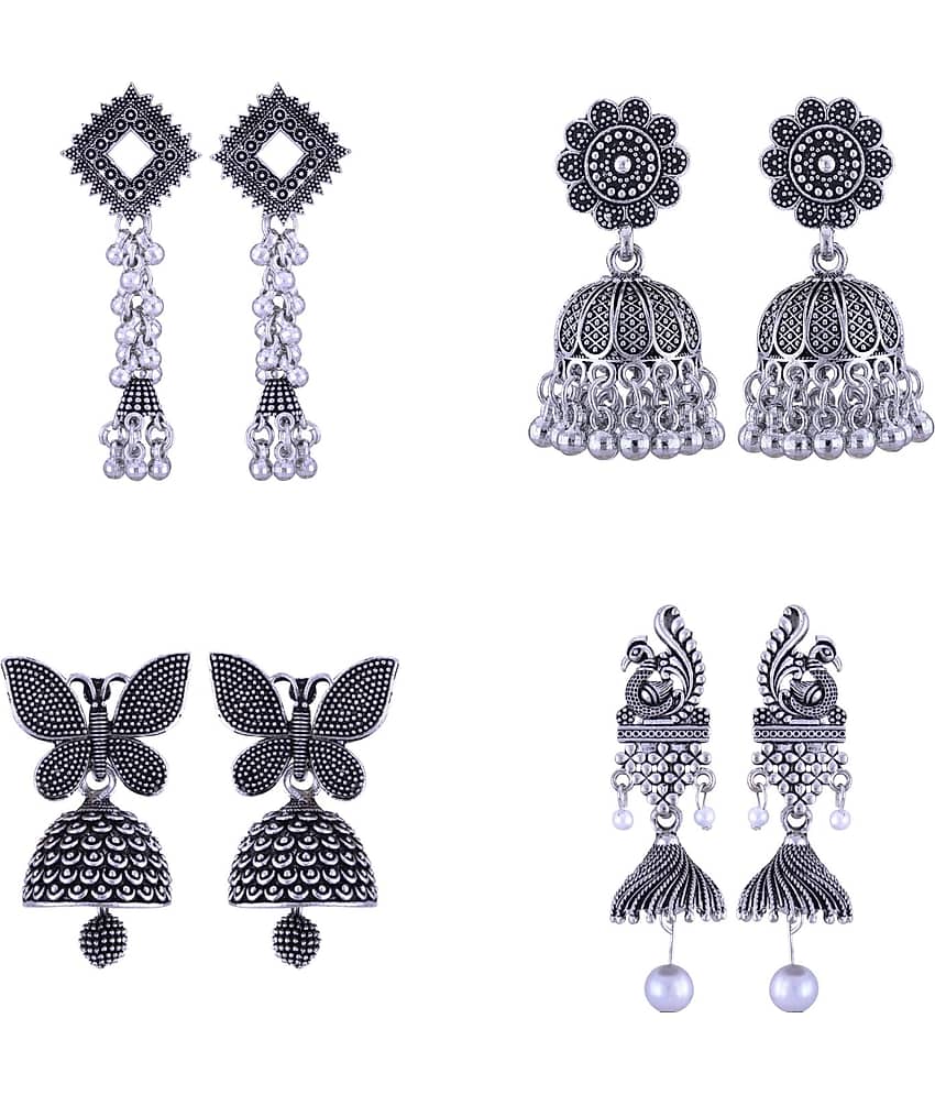 VIVASTRI Silver Jhumki Earrings ( Pack of 4 )