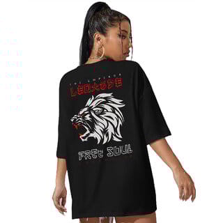 Leotude Black Printed Cotton Blend Round Neck Half Sleeve T-Shirts For Womens