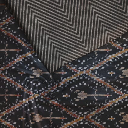 Black Blow Ikat Tussar Silk unstitch suit set
