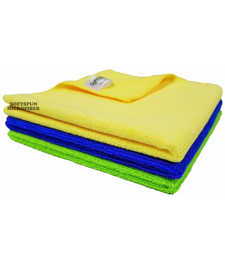 SOFTSPUN Microfiber Cleaning Cloths, 3pcs 40x40cms 340GSM Multi-Colour! Highly Absorbent, Lint and Streak Free, Multi -Purpose Wash Cloth for Kitchen, Car, Window, Stainless Steel, silverware.