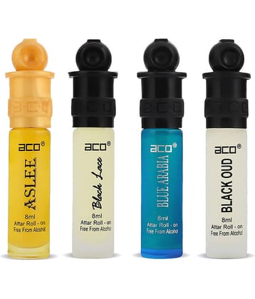 Aco Set of 4 Attar, Aslee, Black Lace, Black Oud & Blue Arabia For Men, 8ml Each