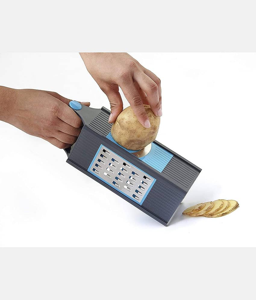 Premium Multi-Functional Kitchen Kisni | 4-Sided Heavy Duty Stainless Steel Grater for Vegetables, Cheese, Fruits, Salad, Ginger, Garlic & Multipurpose Food Shredding (Blue)