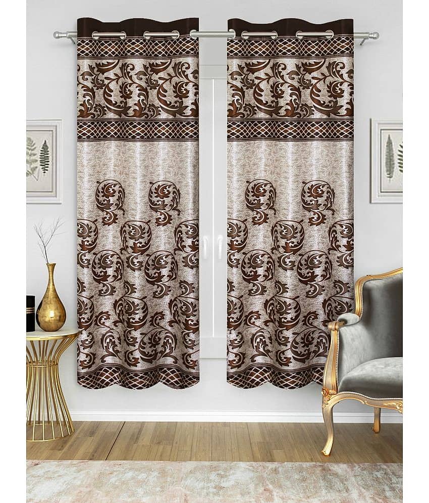 Home Candy Set of 2 Door Semi-Transparent Eyelet Polyester Brown Curtains ( 213 x 120 cm )