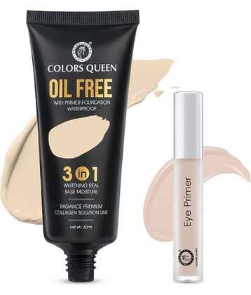 Colors Queen 3 in 1 Oil Free and Waterproof Foundation (01) With Eye Primer (Combo2)