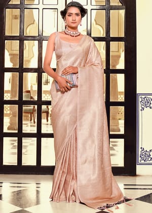 Cream Pink Woven Kanjivaram Saree