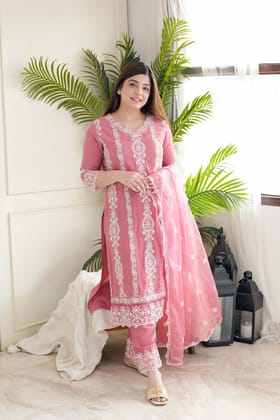 Mehra Pink Cutwork Suit Set-XXL