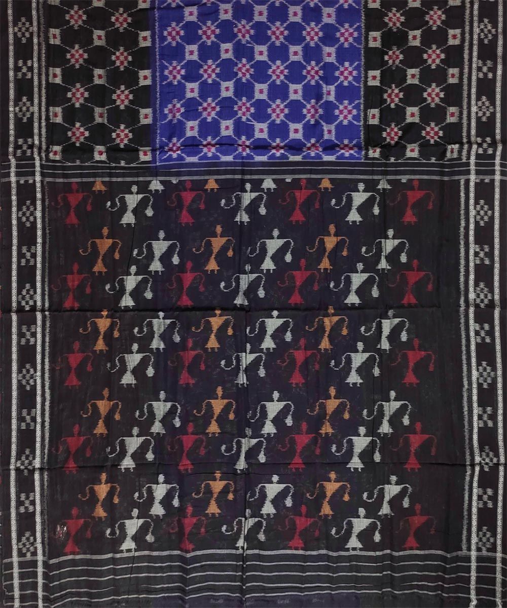 Blue black colour handwoven cotton saree