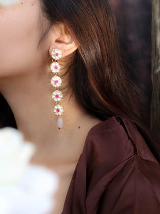 Basira Pink Floral Earrings-Pink