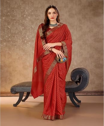 Women's Vichitra Bandhani Saree with Unstitched Blouse (Maroon, 5-6 Mtrs)