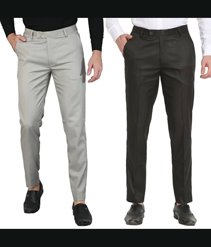 SAM & JACK Regular Flat Men's Formal Trouser - Multicolored ( Pack of 2 )
