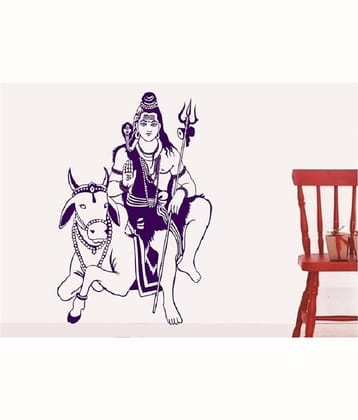 Asmi Collection God Shiva with Nandi Blue Wall Sticker ( 90 x 60 cms )