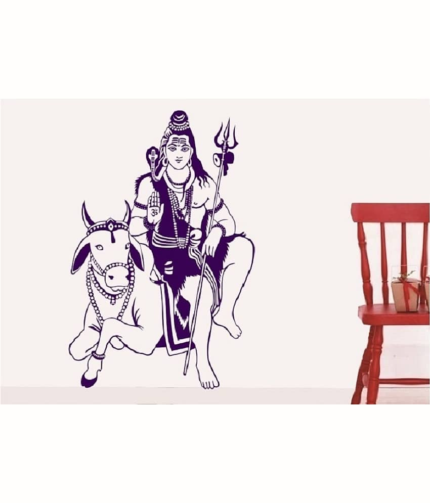 Asmi Collection God Shiva with Nandi Blue Wall Sticker ( 90 x 60 cms )