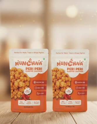 Munchna– Peri Peri Roasted Makhana (Pack of 2) | Spicy, Roasted, High-Energy Snack, No Artificial Flavours | 50 Gram Each