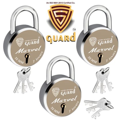 S-Guard Marvel Laser Printed Door Lock, Lock for Gate-52MM-7 Levers, Double Locking, 3 Padlock (Silver, Gold)