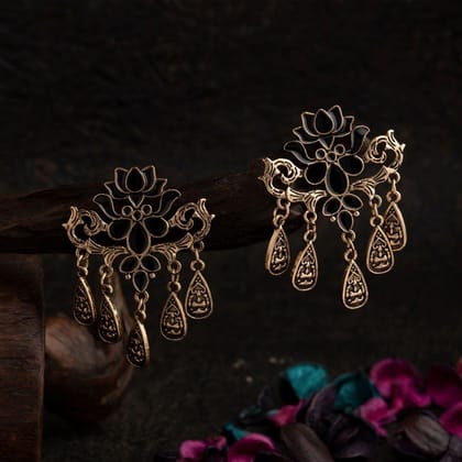 Gold Plated Lotus Designed Enamel Artwork Fashion Antique Earring- AER 1569