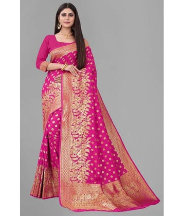 Gazal Fashions Banarasi Silk Embellished Saree With Unstitched Blouse Piece ( Rama )