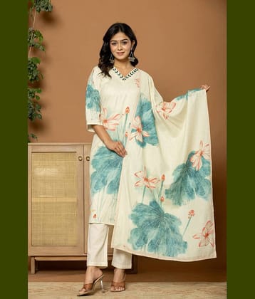 Flamboyant Women Cotton Printed Straight Kurti With Pants ( Off White )