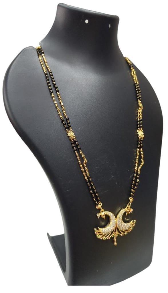 Gold Plated Traditional Indian Mangalsutra Necklace for Women with Black Beads