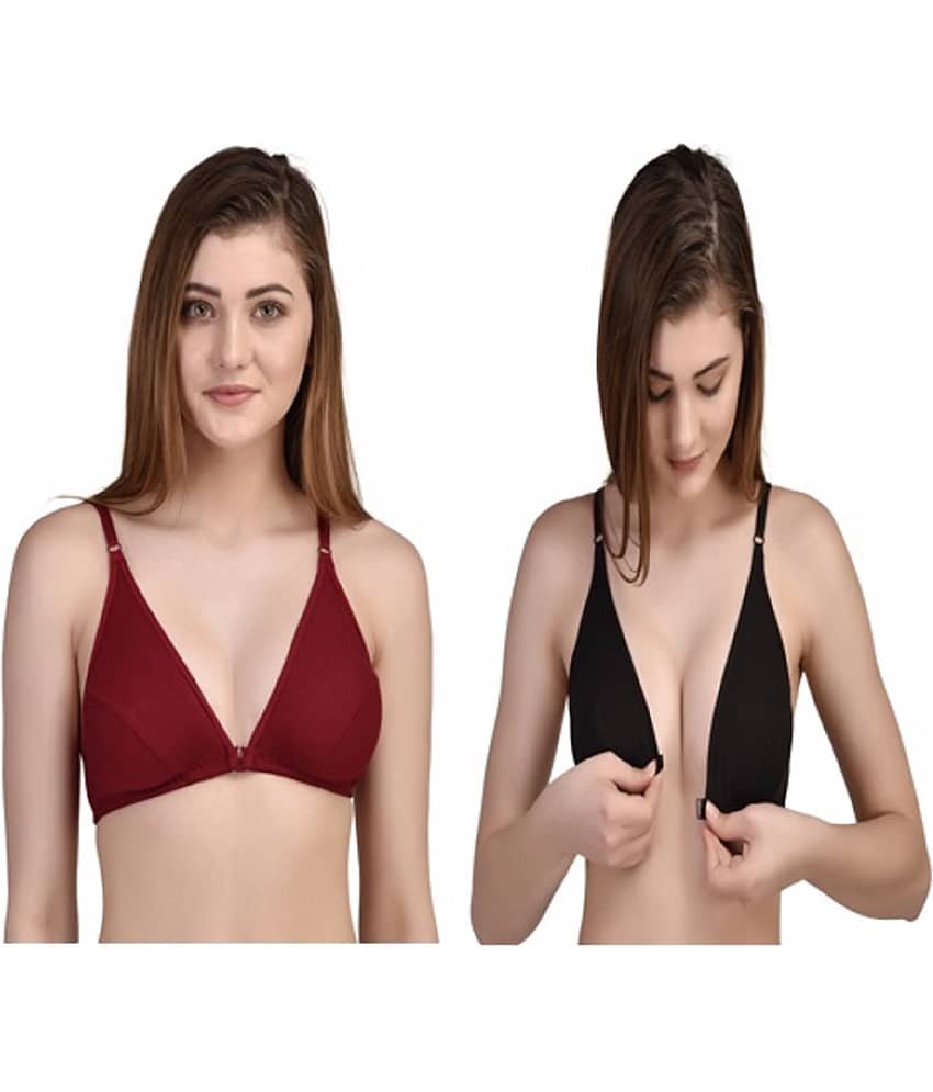 Desiprime Pack of 2 Poly Cotton Non Padded Women's Front Closure ( Multi Color )