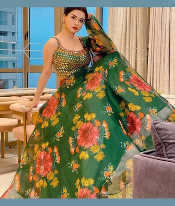 piludi Green Organza Straight Semi Stitched Lehenga Single