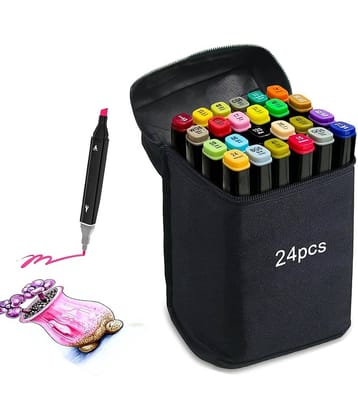 SKYVILLA 24 Colors Art Markers Sketch Pen Dual Tip Artist Art Marker Vibrant Colors Set For Coloring Sketching Drawing ,Twin Head Permanent Sketch Markers Pen With Carry ,