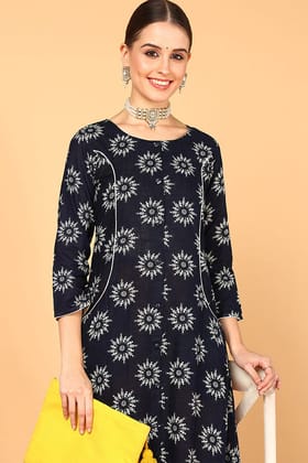 Navy Blue Cotton A-Line Kurta VCK8502 Navy Blue Cotton A-Line Kurta VCK8502