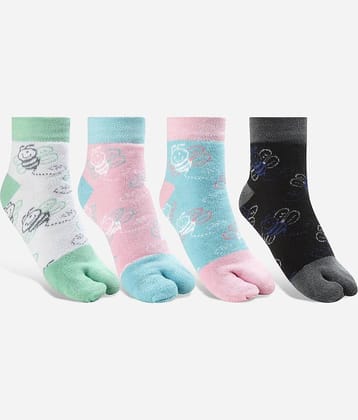 Texlon Multicolor Cotton Blend Women's Thumb Socks ( Pack of 4 )