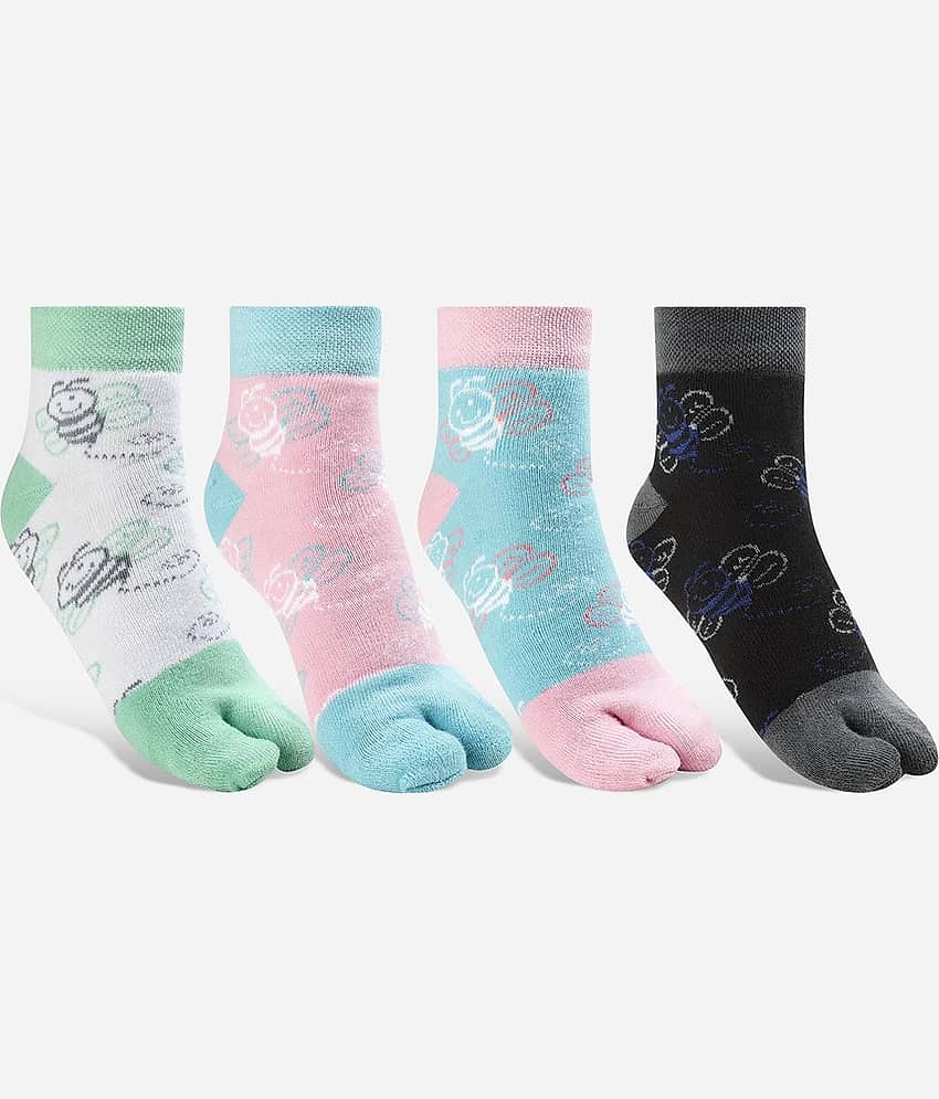 Texlon Multicolor Cotton Blend Women's Thumb Socks ( Pack of 4 )