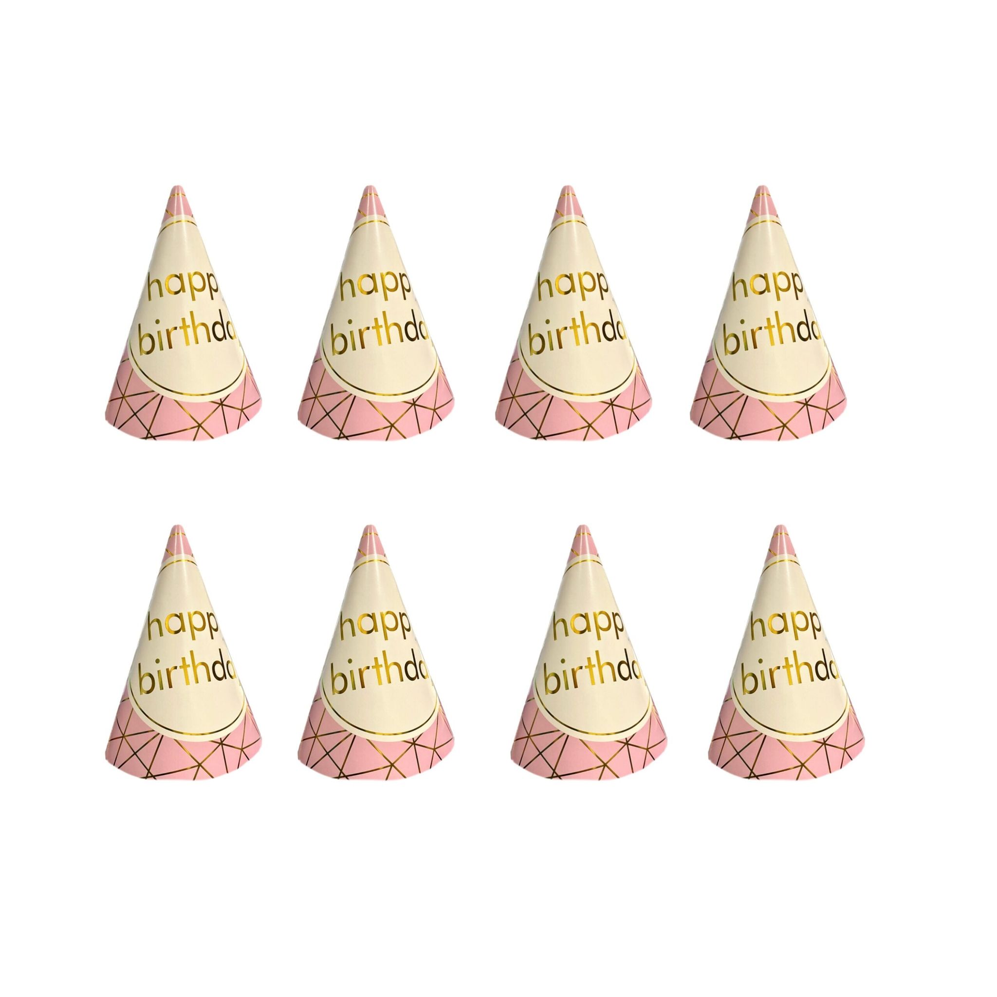 Happy Birthday Golden Foil Hats Pink - 8PC