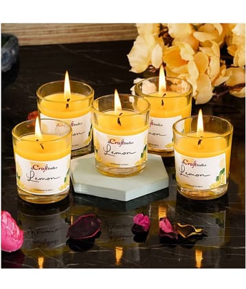 eCraftIndia Lemon Votive Glass Candle Scented - Pack of 5