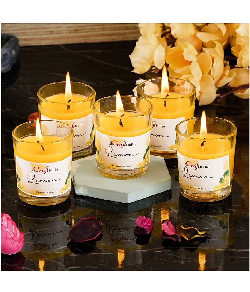 eCraftIndia Lemon Votive Glass Candle Scented - Pack of 5