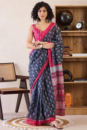 Blue 1 Minute Ready To Wear Mul Mul Cotton Digital Printed Saree With Pocket