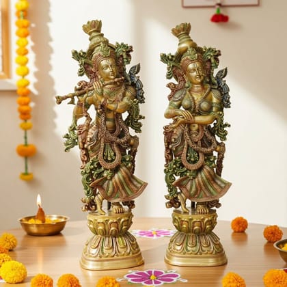 Brass Radha Krishna Pair Idol - Handcrafted Temple Statue, Height : 29 Inch (BSMAS073)