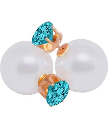 Romp Fashion Double Sided Pearl With Shining Aqua Crystal Fancy Stud Earrings For Girls And Women