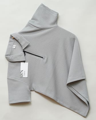 Grey | Pique Textured | Polo Zipper T-Shirt-M