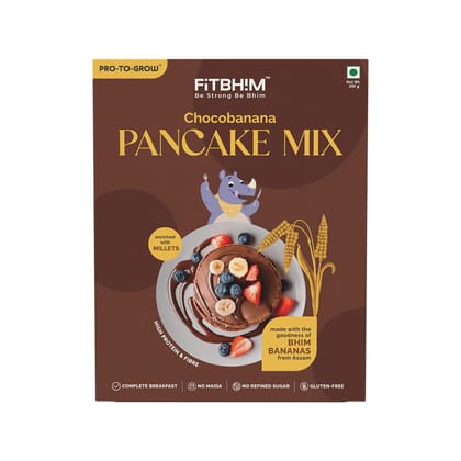 Pro To Grow Fitbhim Chocobanana Pancake Mix 250g | Enriched with Bhim Banana Gluten Free Mix with High Protein & Fiber | No Refined Sugar | Healthy Breakfast Mix for Kids & Adults