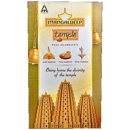 Mangaldeep Temple 3 In 1 Agarbatti - Flora, Gold & Silver Tradition, Pooja Essential, 108 g