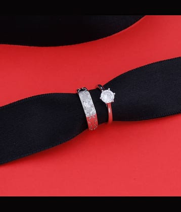 Adjustable Couple Rings Set for lovers Silver Plated Solitaire for Men and Women