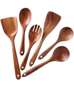 Handicraft Exim Wooden Kitchen Utensil Set (6-Piece) | Natural Teak Wood Finish | Durable Cooking & Serving Tools