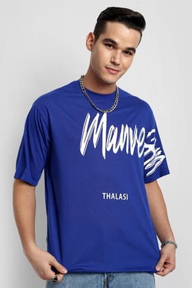 Royal Blue Back Print Oversized T shirts for Men-Small