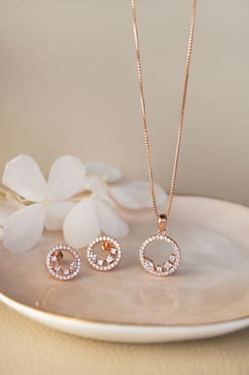 Blossom Circle Rose Gold Plated Sterling Silver Pendant Set-With Chain / Rose