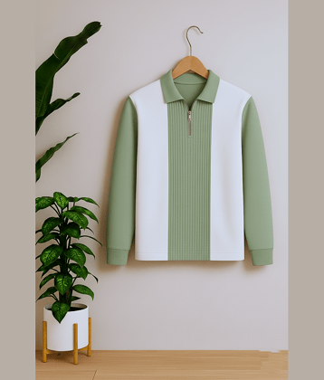 Try This Cotton Blend Polo Collar Men's Sweatshirt - Sea Green ( Pack of 1 )