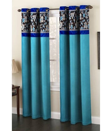 Homefab India Plain Semi-Transparent Eyelet Long Door Curtain 9ft (Pack of 2) - Blue