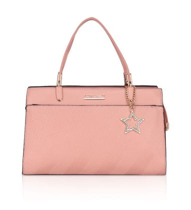 Women's Faux Leather Textured Adjustable Long Belt Handbag (Pink)