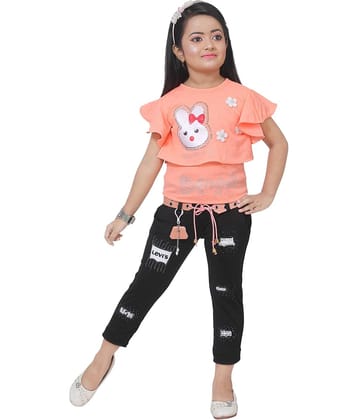 DS DRESSES Pack of 1 Girls Cotton Blend T-shirt & Jeans ( Peach )